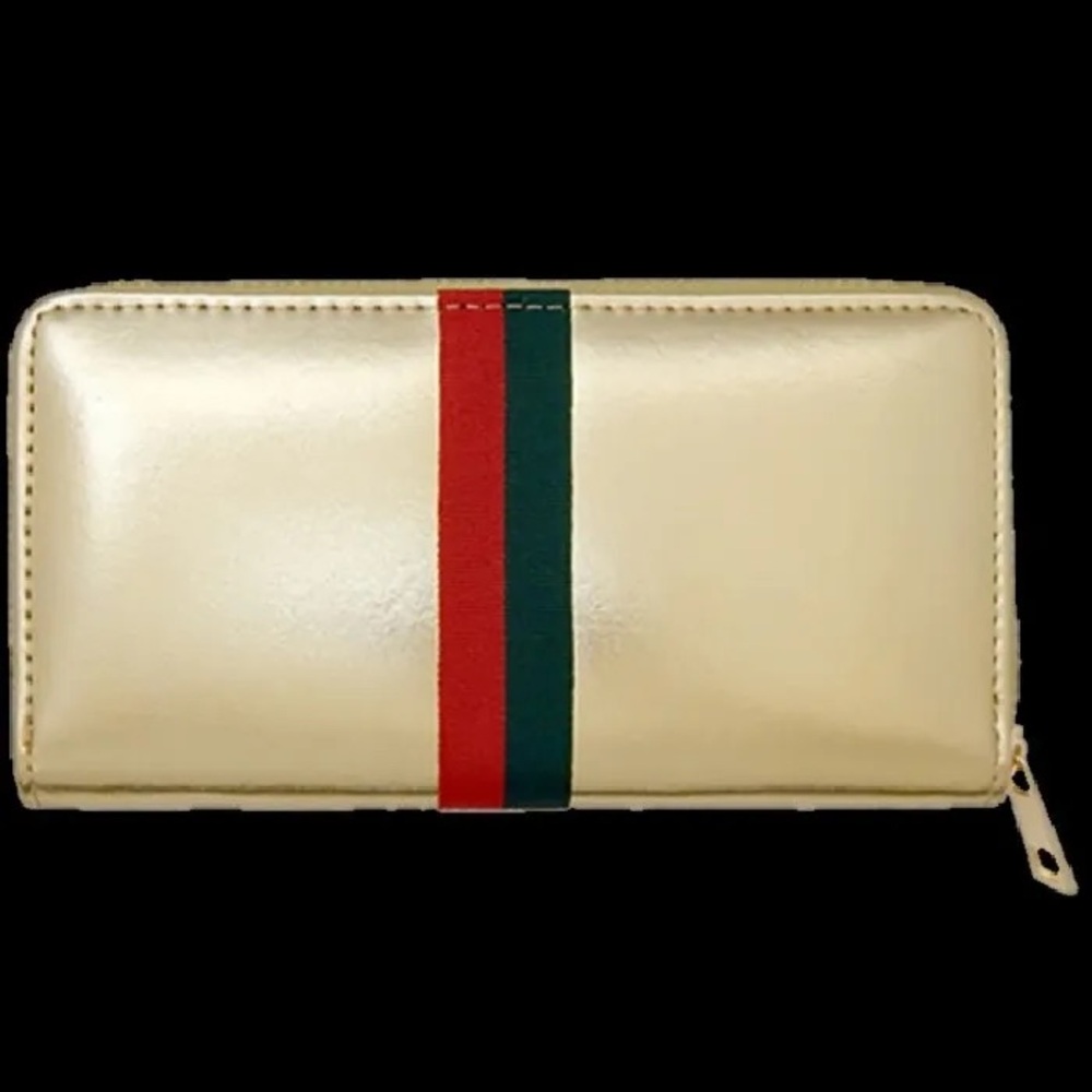 Green Red STRIPED Gold Faux Leather WALLET designer Italian ladies Clutch Bag
